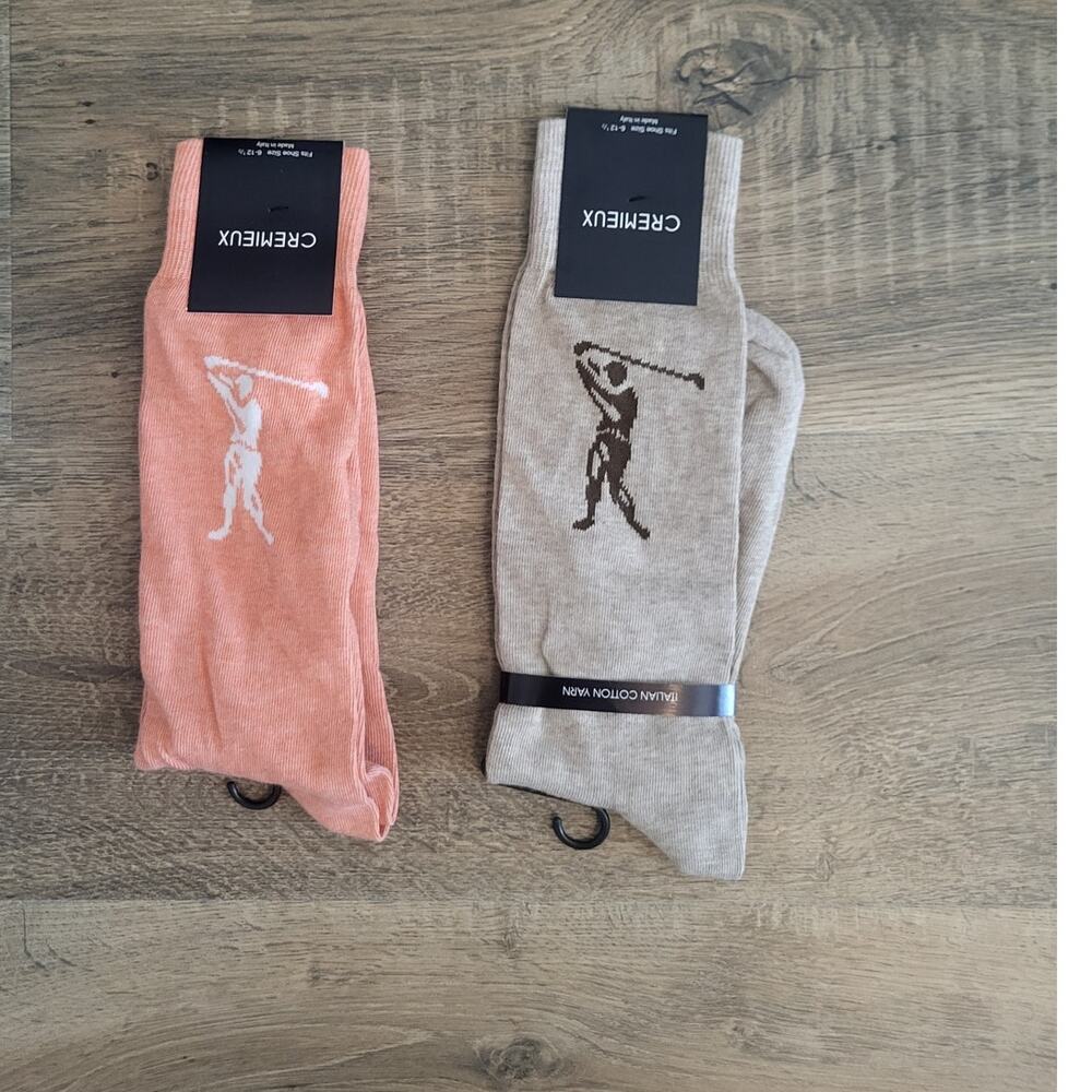 Cremieux Lot of 2 Italian Yarn Orange Brown Novelty Golf Dress Socks NEW - Picture 1 of 6